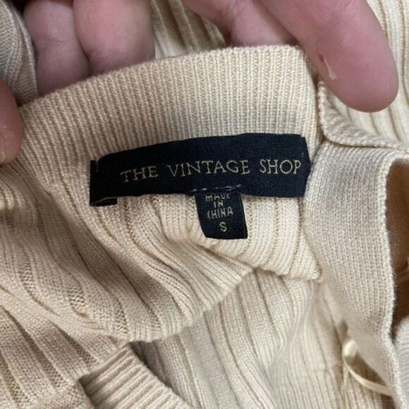 The Vintage Shop off shoulder ribbed tan mini sweater dress | Sz S - Picture 4 of 5